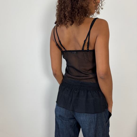 Vintage Italian Black Sheer Mesh Sequin Floral Beaded Cami Top (S/M) - Picture 4 of 12